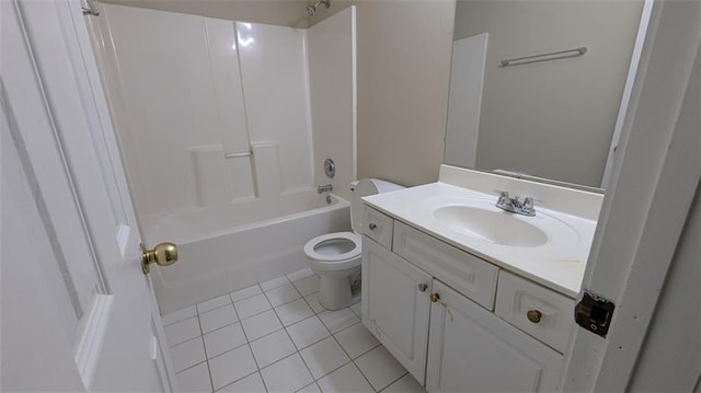 full bathroom featuring tile patterned flooring, shower / tub combination, toilet, and vanity