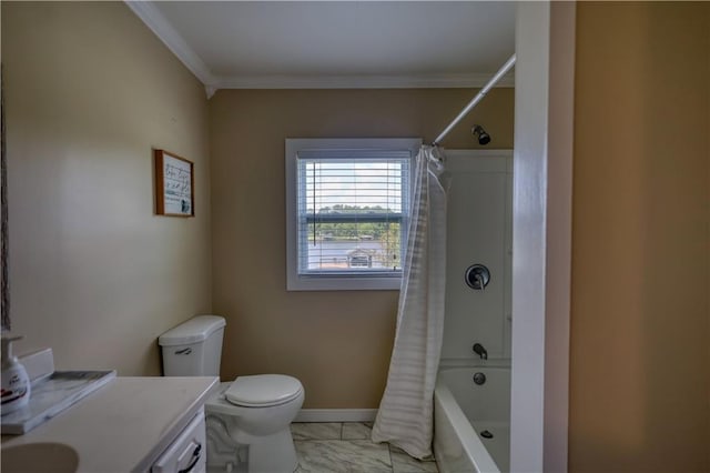 233 S Spring Rd, Eatonton, GA 31024 - full bath with marble finish floors, vanity, shower / tub combo, and crown molding