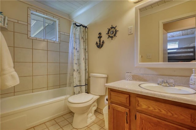 233 S Spring Rd, Eatonton, GA 31024 - full bath with tile patterned floors, vanity, and shower / bathtub combination with curtain