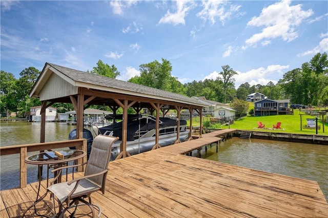 233 S Spring Rd, Eatonton, GA 31024 - dock featuring a water view, boat lift, and a lawn