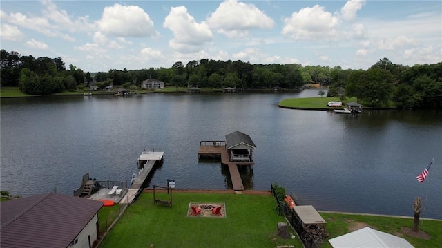 233 S Spring Rd, Eatonton, GA 31024 - dock area featuring a water view, a lawn, and boat lift