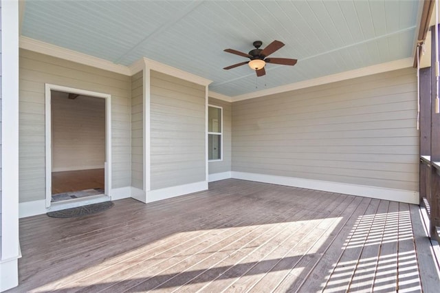 exterior space featuring ceiling fan