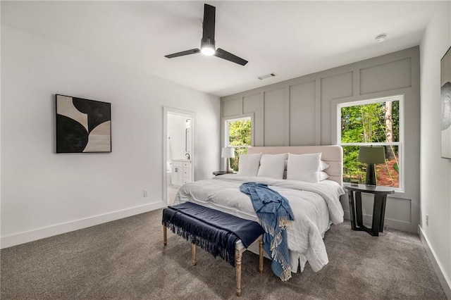 7262 Creekside Way, Jefferson, GA 30549 - bedroom with carpet flooring, a ceiling fan, and ensuite bath