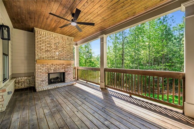 7262 Creekside Way, Jefferson, GA 30549 - deck featuring an outdoor brick fireplace and ceiling fan
