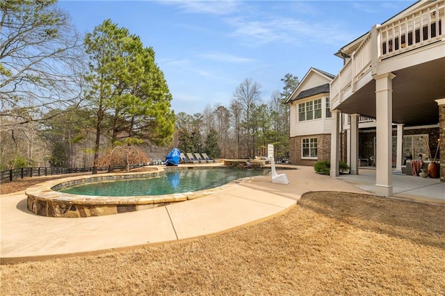 view of pool featuring a fenced in pool and a patio