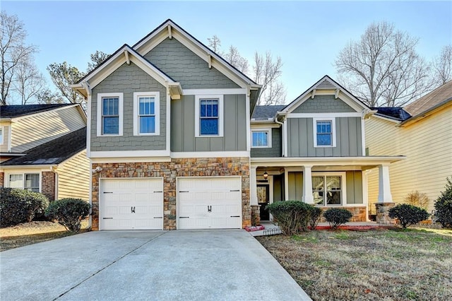 craftsman inspired home featuring a garage