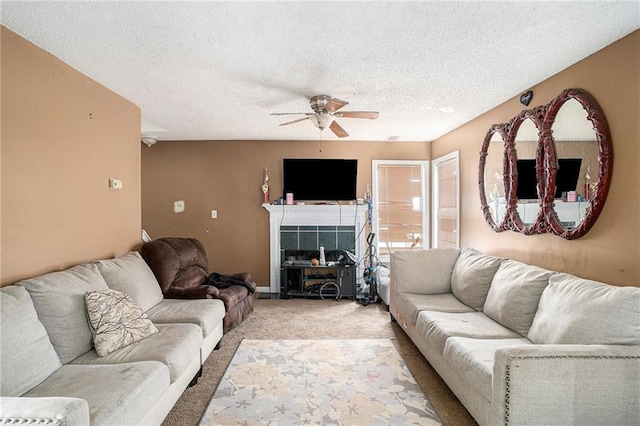 1135 Misty Meadows Way, Hampton, GA 30229 - living area featuring a ceiling fan, light carpet, and a textured ceiling