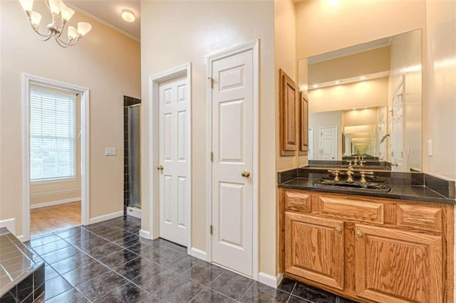 5170 Stone Croft Trl, Atlanta, GA 30331 - bathroom featuring vanity, a shower with door, and an inviting chandelier