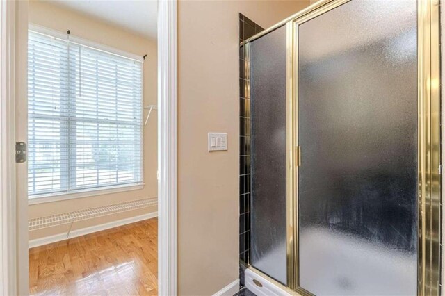 5170 Stone Croft Trl, Atlanta, GA 30331 - bathroom with hardwood / wood-style flooring and an enclosed shower