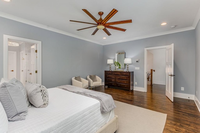 1461 Bubbling Creek Rd NE, Brookhaven, GA 30319 - bedroom featuring ornamental molding, wood finished floors, baseboards, recessed lighting, and a ceiling fan