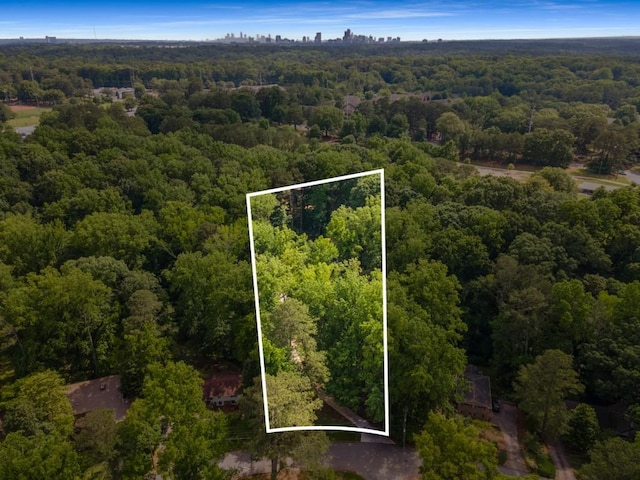 1461 Bubbling Creek Rd NE, Brookhaven, GA 30319 - aerial view of property and surrounding area featuring a heavily wooded area and property boundaries highlighted