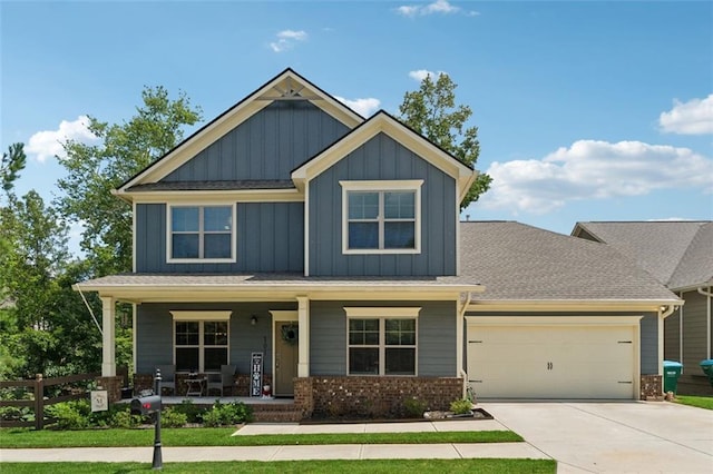 craftsman-style home with a garage and a porch