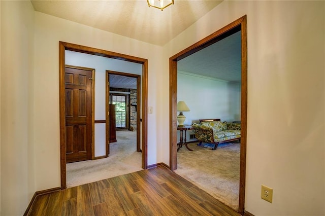 corridor featuring wood-type flooring