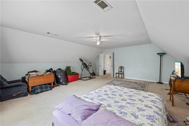 38 Olde Wick Trl, Hoschton, GA 30548 - bedroom with carpet, vaulted ceiling, and ceiling fan