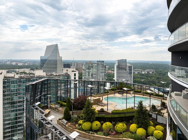 community pool with a view of city