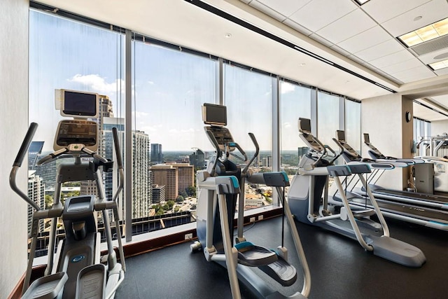 gym featuring a wall of windows