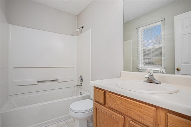 full bathroom featuring vanity, toilet, and bathing tub / shower combination