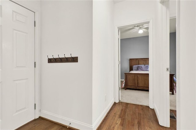 corridor with hardwood / wood-style floors