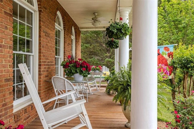 7174 Rockmart Rd, Silver Creek, GA 30173 - wooden deck featuring a porch and a ceiling fan