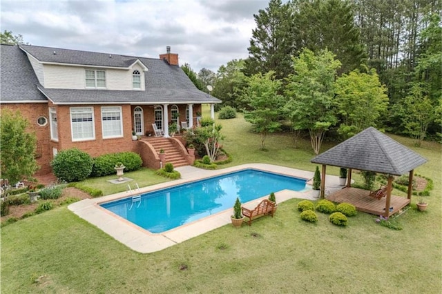 7174 Rockmart Rd, Silver Creek, GA 30173 - outdoor pool featuring a yard, a gazebo, and stairway