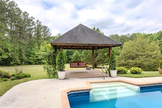 7174 Rockmart Rd, Silver Creek, GA 30173 - pool with a yard, a gazebo, a patio, and a forest view