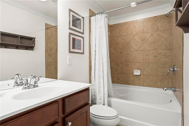 2343 Limehurst Dr NE, Atlanta, GA 30319 - bathroom with shower / bath combination with curtain, ornamental molding, and vanity