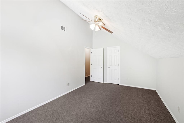 additional living space featuring baseboards, vaulted ceiling, visible vents, and ceiling fan