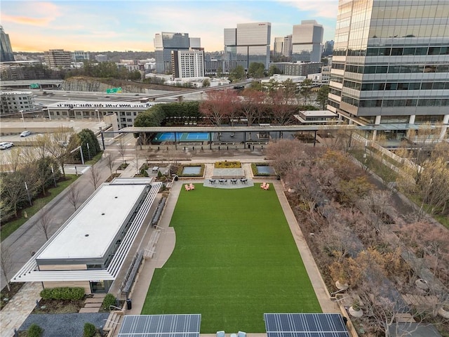 drone / aerial view with a view of city