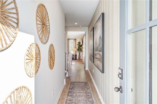702 Smokey Quartz Way, Kennesaw, GA 30144 - corridor with wood finished floors, recessed lighting, baseboards, and an upstairs landing