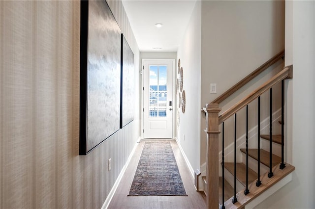 702 Smokey Quartz Way, Kennesaw, GA 30144 - corridor with wood finished floors and stairs
