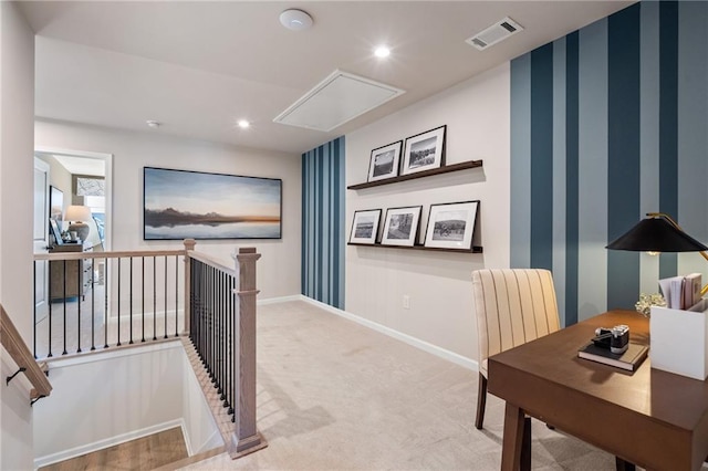 702 Smokey Quartz Way, Kennesaw, GA 30144 - carpeted home office with attic access, baseboards, and recessed lighting