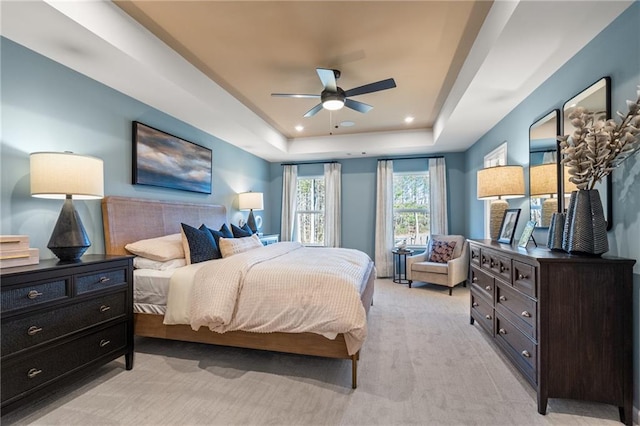 702 Smokey Quartz Way, Kennesaw, GA 30144 - bedroom featuring a raised ceiling, light carpet, and recessed lighting