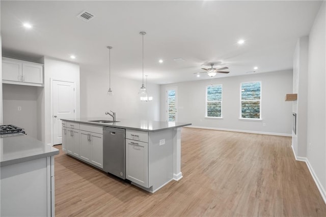 702 Smokey Quartz Way, Kennesaw, GA 30144 - kitchen with dishwasher, a sink, light wood finished floors, recessed lighting, and ceiling fan