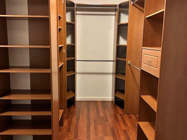 walk in closet featuring dark hardwood / wood-style flooring