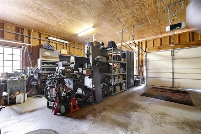 garage featuring wooden ceiling
