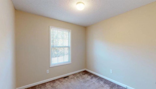 spare room with a textured ceiling and carpet flooring