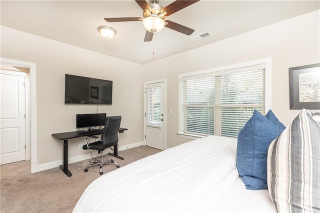 3133 Quinn Pl, Atlanta, GA 30341 - carpeted bedroom with baseboards, an office area, a ceiling fan, and access to outside