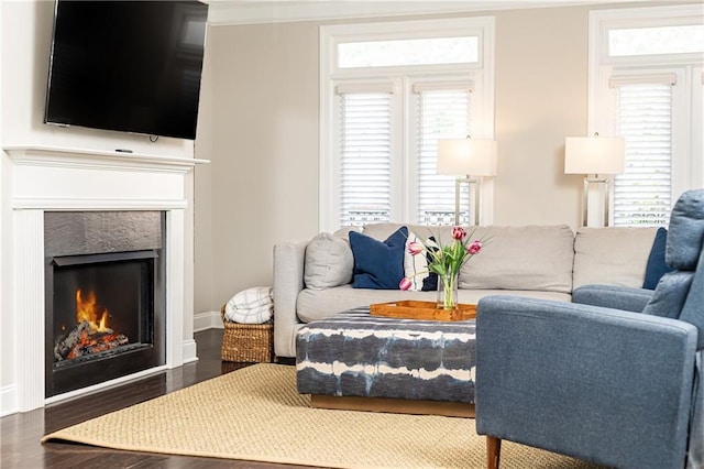 3133 Quinn Pl, Atlanta, GA 30341 - living area with a fireplace, wood finished floors, and baseboards