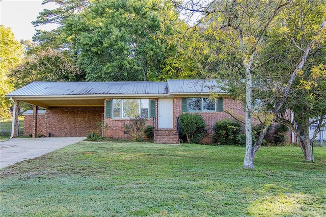 ranch-style house with a front lawn and a carport