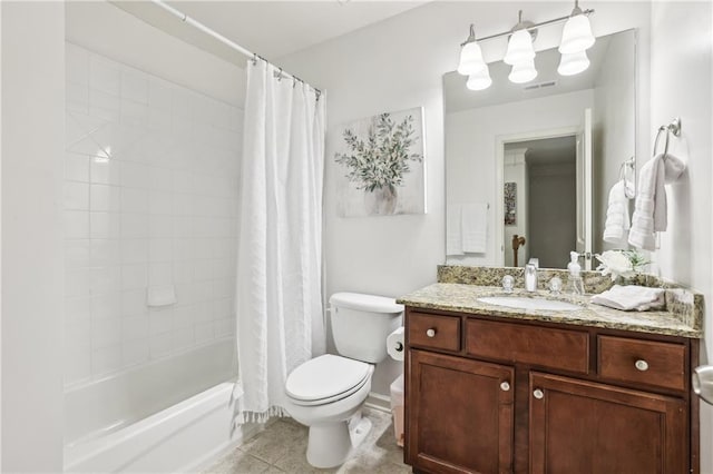 13468 Gardiner Ln, Alpharetta, GA 30004 - bathroom with toilet, vanity, tile patterned floors, and shower / bath combo