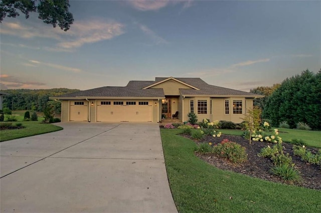 502 Cottage Crest Dr, Clarkesville, GA 30523 - ranch-style house with an attached garage, concrete driveway, and a lawn