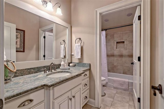 502 Cottage Crest Dr, Clarkesville, GA 30523 - bathroom featuring vanity, toilet, tile patterned flooring, and shower / bath combination with curtain