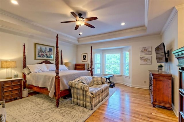 502 Cottage Crest Dr, Clarkesville, GA 30523 - bedroom featuring a raised ceiling, ornamental molding, light wood finished floors, baseboards, and recessed lighting
