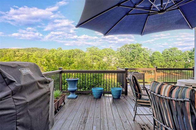 502 Cottage Crest Dr, Clarkesville, GA 30523 - deck with area for grilling and a forest view