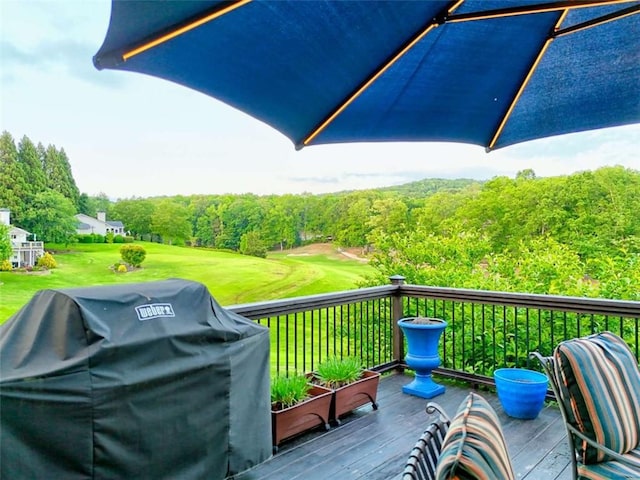 502 Cottage Crest Dr, Clarkesville, GA 30523 - wooden terrace with area for grilling and a view of trees