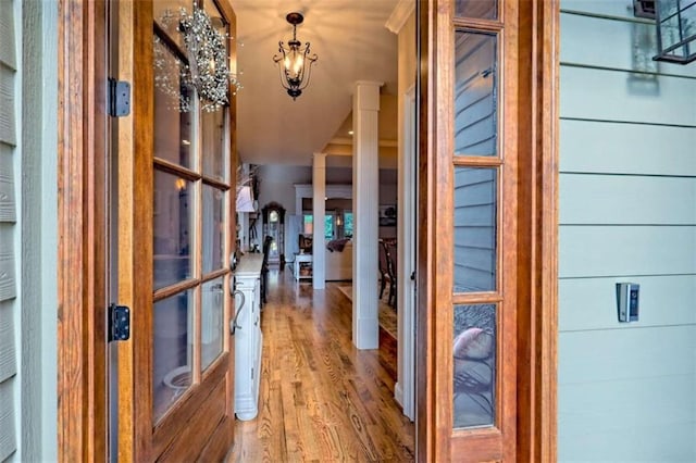 502 Cottage Crest Dr, Clarkesville, GA 30523 - foyer entrance featuring wood finished floors and a chandelier