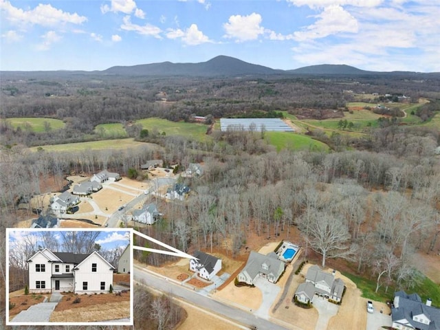 drone / aerial view with a mountain view