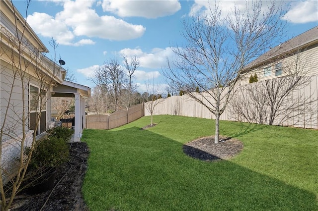 view of yard with a fenced backyard