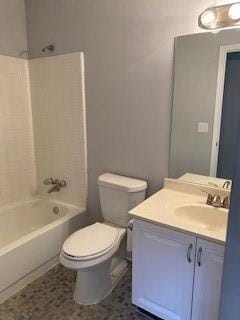 full bathroom with toilet, vanity, and shower / bathtub combination