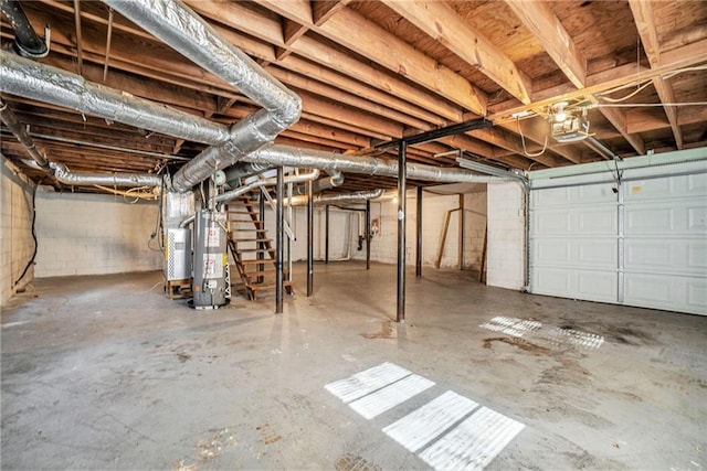 basement featuring gas water heater